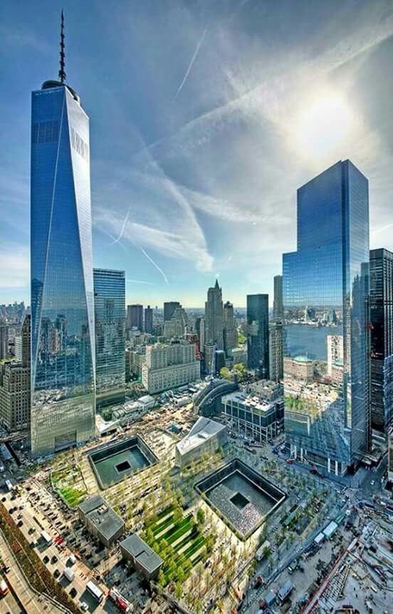 A view of the world trade center from above.