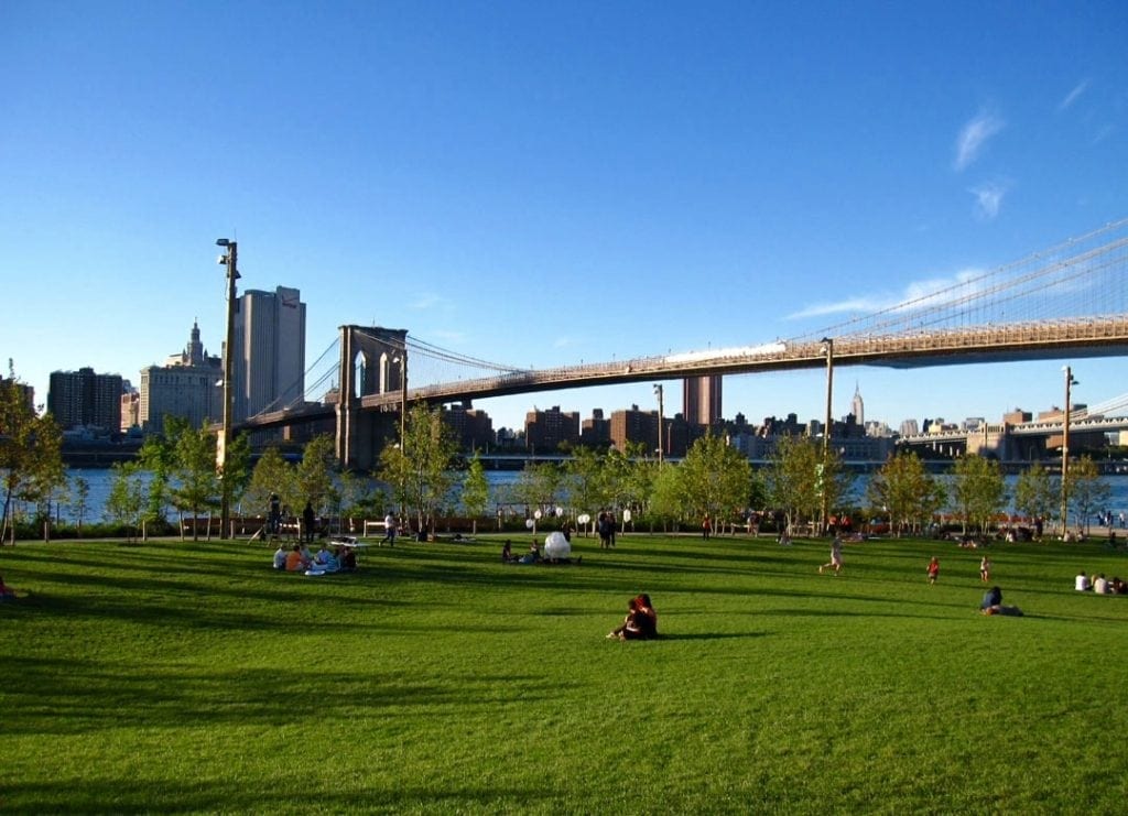 A park with people sitting in the grass and trees